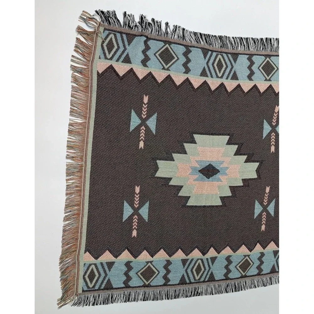 Southwestern Throw Sofa Blanket Tribal Fringed Tapestry Woven Rustic 35
